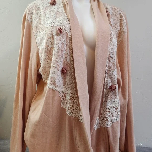 Vintage Lacy Afternoon Shell Kepler Lace Rosette Cardigan Peach Plus Size 1X - Picture 14 of 14